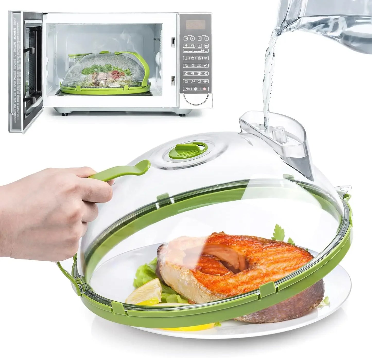 Microwave Food Cover 10 Inch Clear Lid with Handle and Water Steamer Function