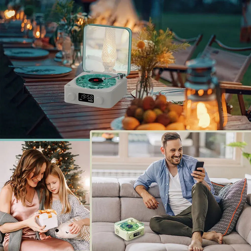 Retro Bluetooth Turntable Speaker with White Noise and RGB Light Effects