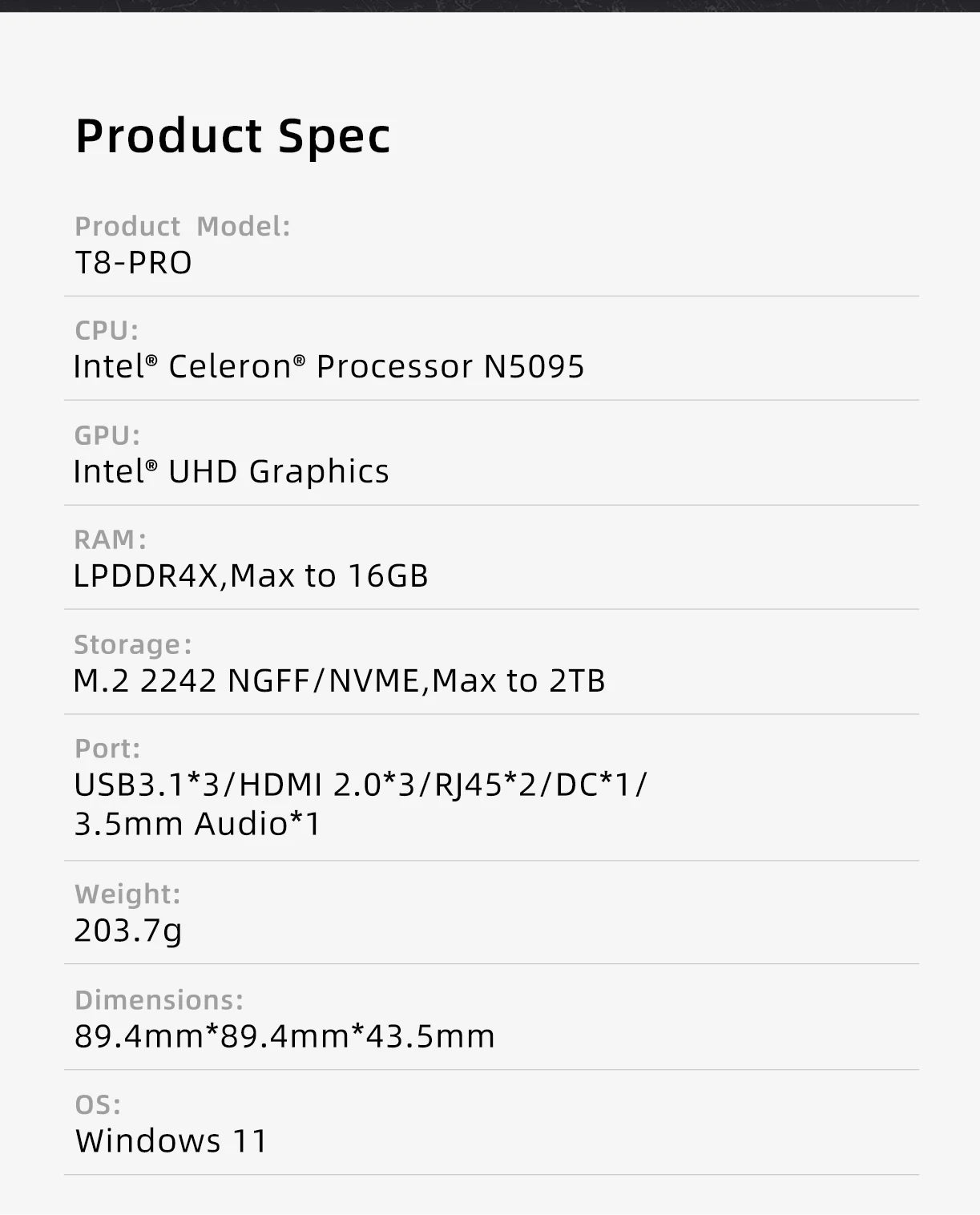 FIREBAT T8 Pro Plus Mini PC Intel Celeron N5095 8GB 16GB 256GB 512GB