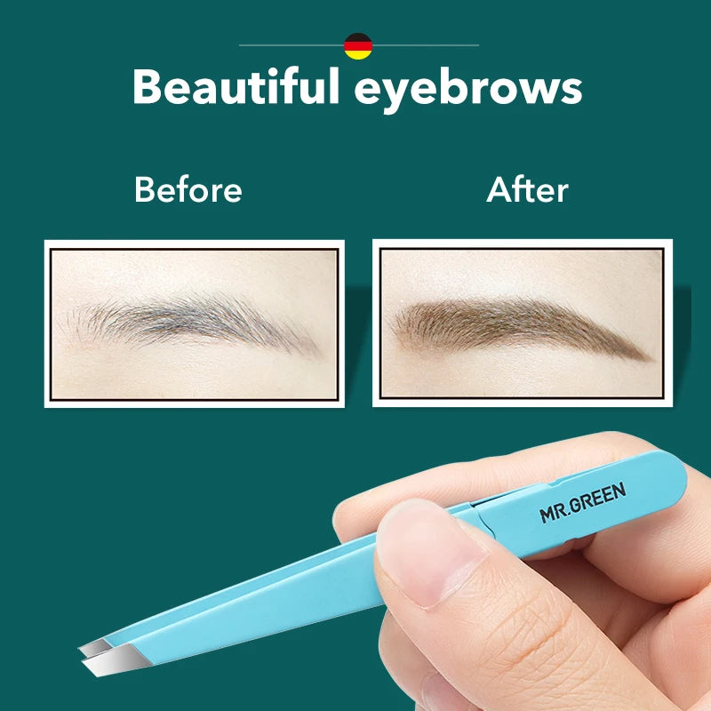 MR Green Stainless Steel Slanted Eyebrow Tweezers Colorful Beauty Tool for Precision Hair Removal
