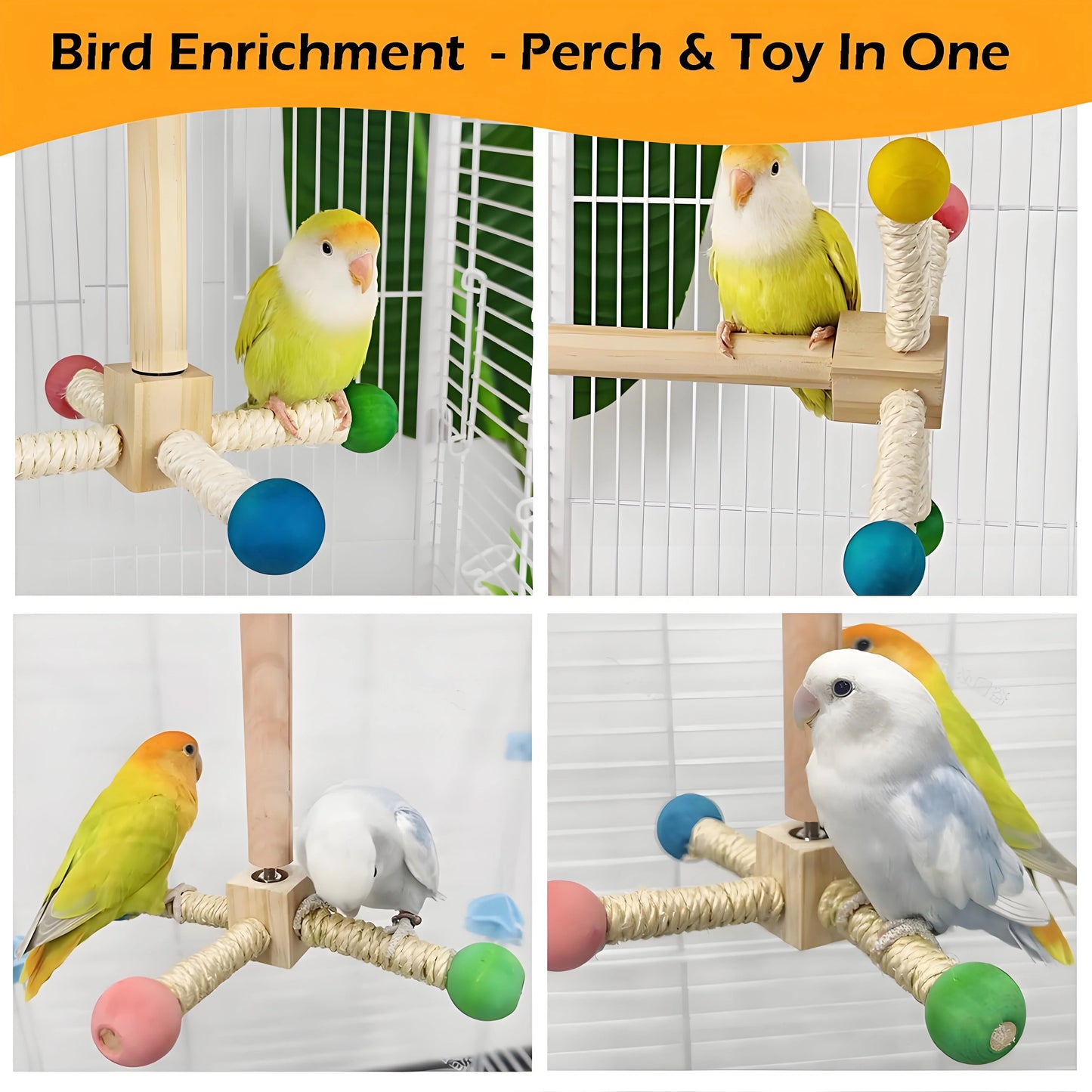 Natural Wood Bird Perch & Exercise Wheel Toy Set | Engaging Chewable Enrichment for Small Birds | Cage Accessories for Budgies P