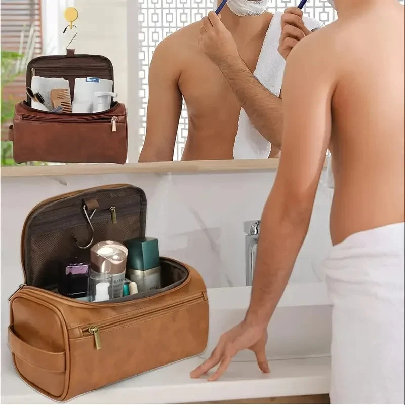 Men Vintage Luxury Toiletry Bag Travel Organizer Waterproof Makeup Case Hanging Storage for Business and Personal Use