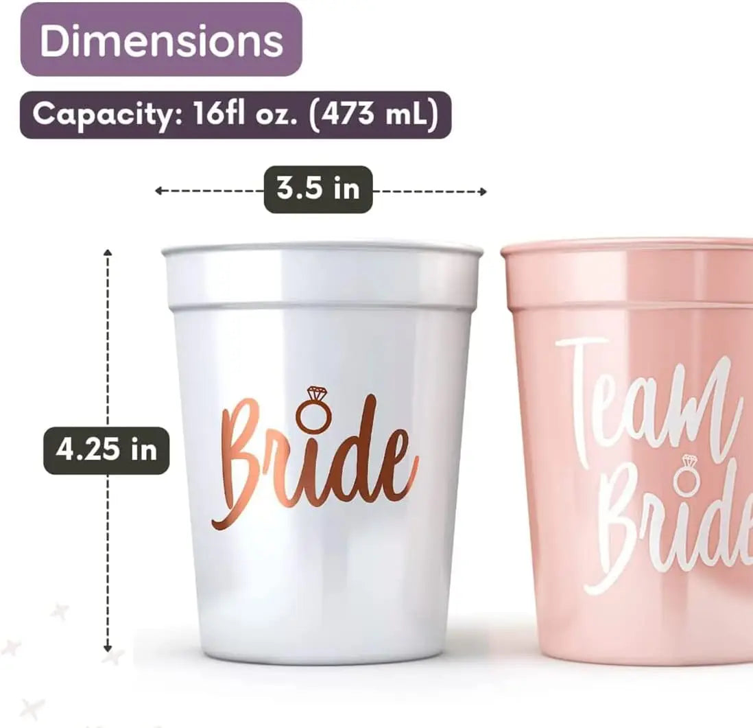 Bachelorette Party Team Bride Plastic Drinking Cups Set for Bridal Shower and Hen Party Supplies