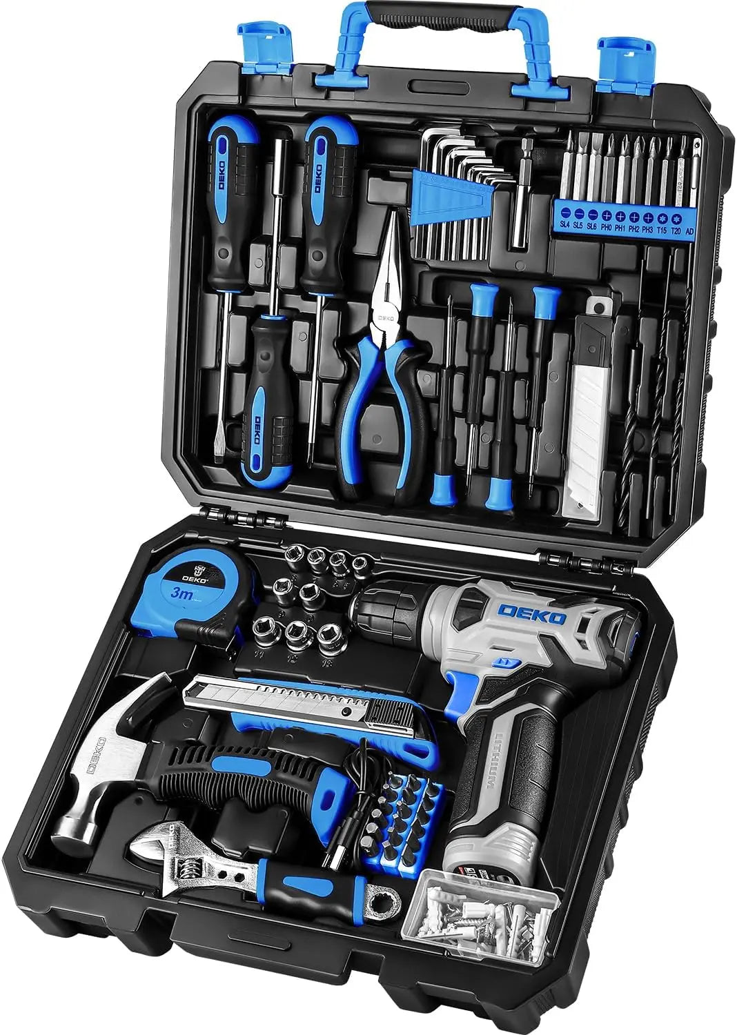 DEKO Drill Set: 8V Cordless Tool Kit for Home Use 126 Piece