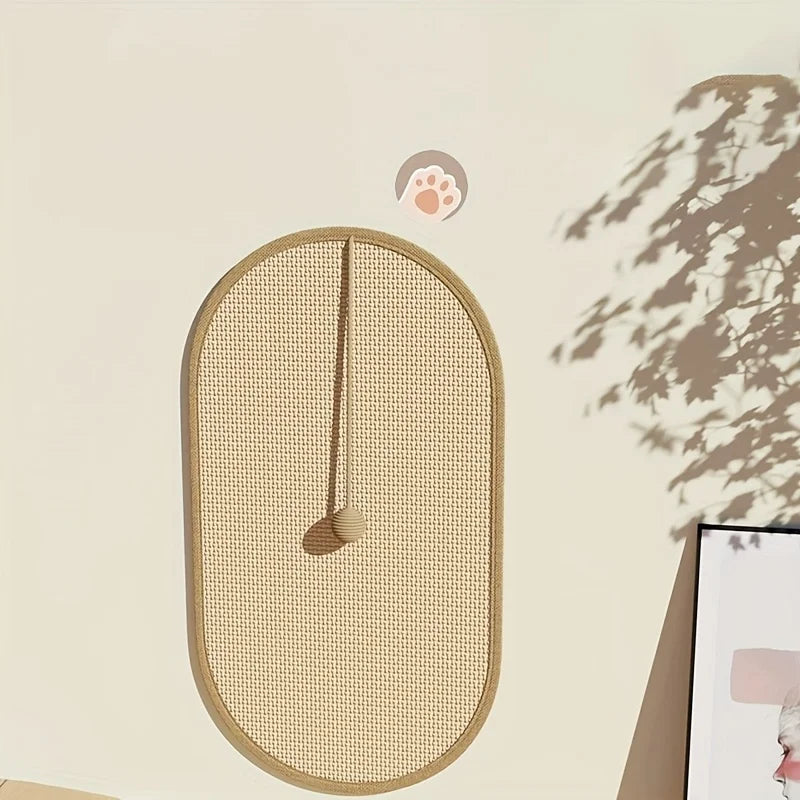 3-in-1 Sisal Cat Station: Washable Scratching Pad + Hanging Ball Toy & Self-Adhesive Wall Panel