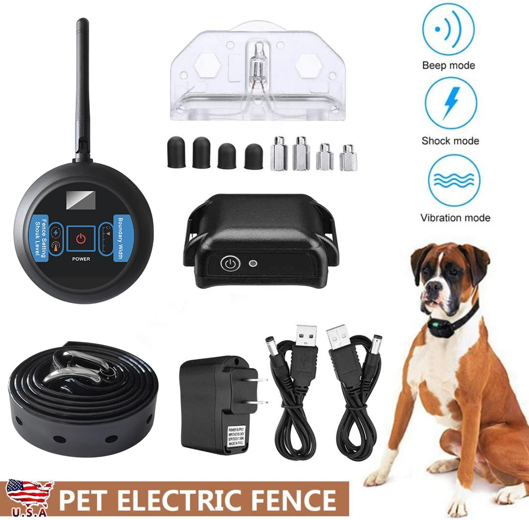 Wireless Dog Fence System with Waterproof Collar Adjustable Shock & Vibration Containment for All Size Dogs 200m Range
