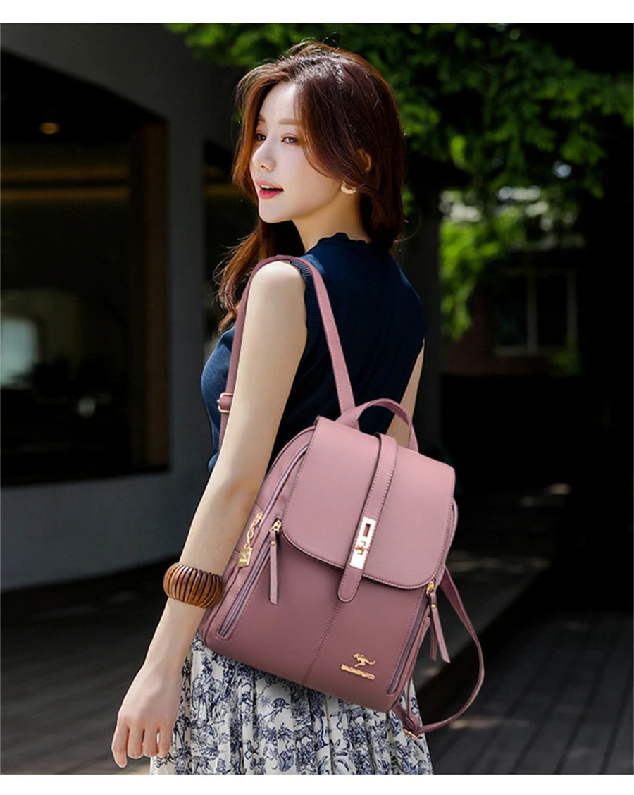 Luxury Women Leather Backpacks for Girls Casual Daypack