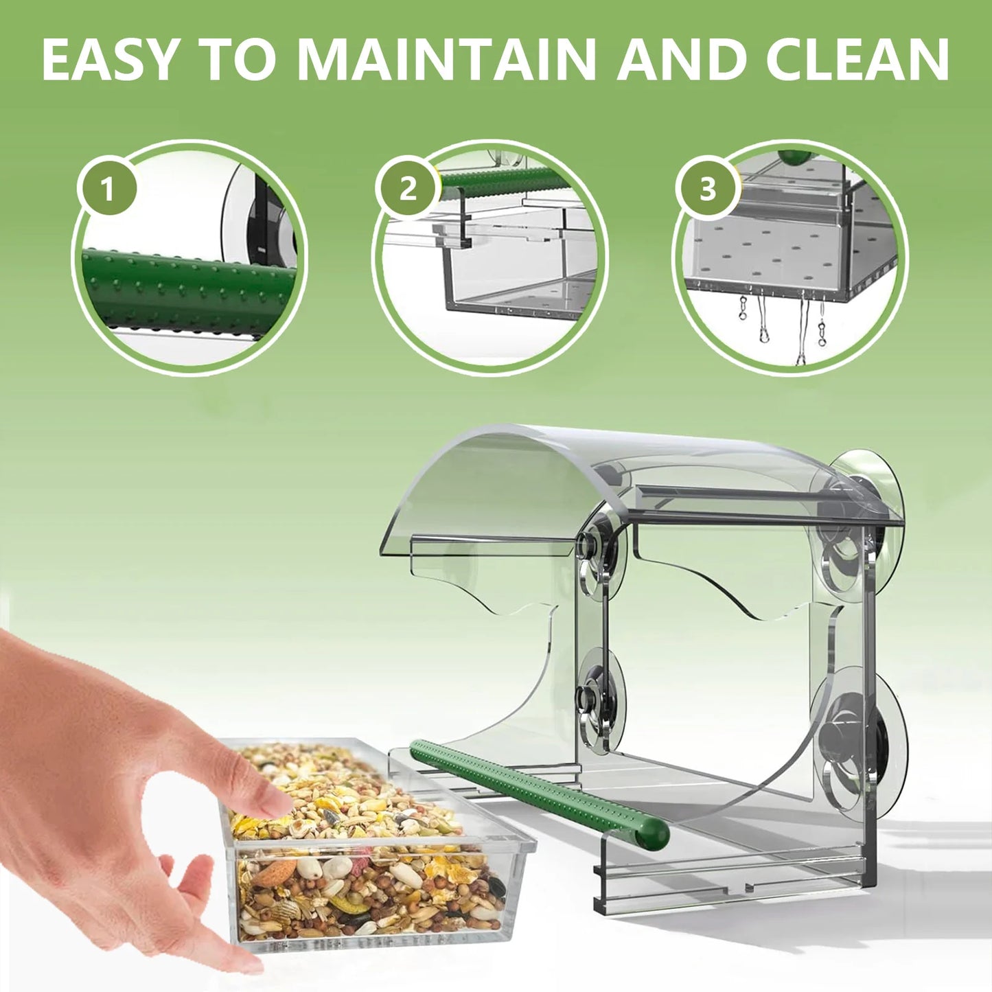 Window Bird Feeder Acrylic Clear Bird House with 4 Suction Cups Large Capacity Outdoor Bird Feeders Transparent Food Dispenser