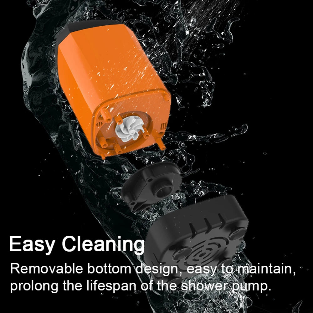 Outdoor Camping Shower IPX7 Waterproof Orange with Digital Display Portable Electric Shower Pump