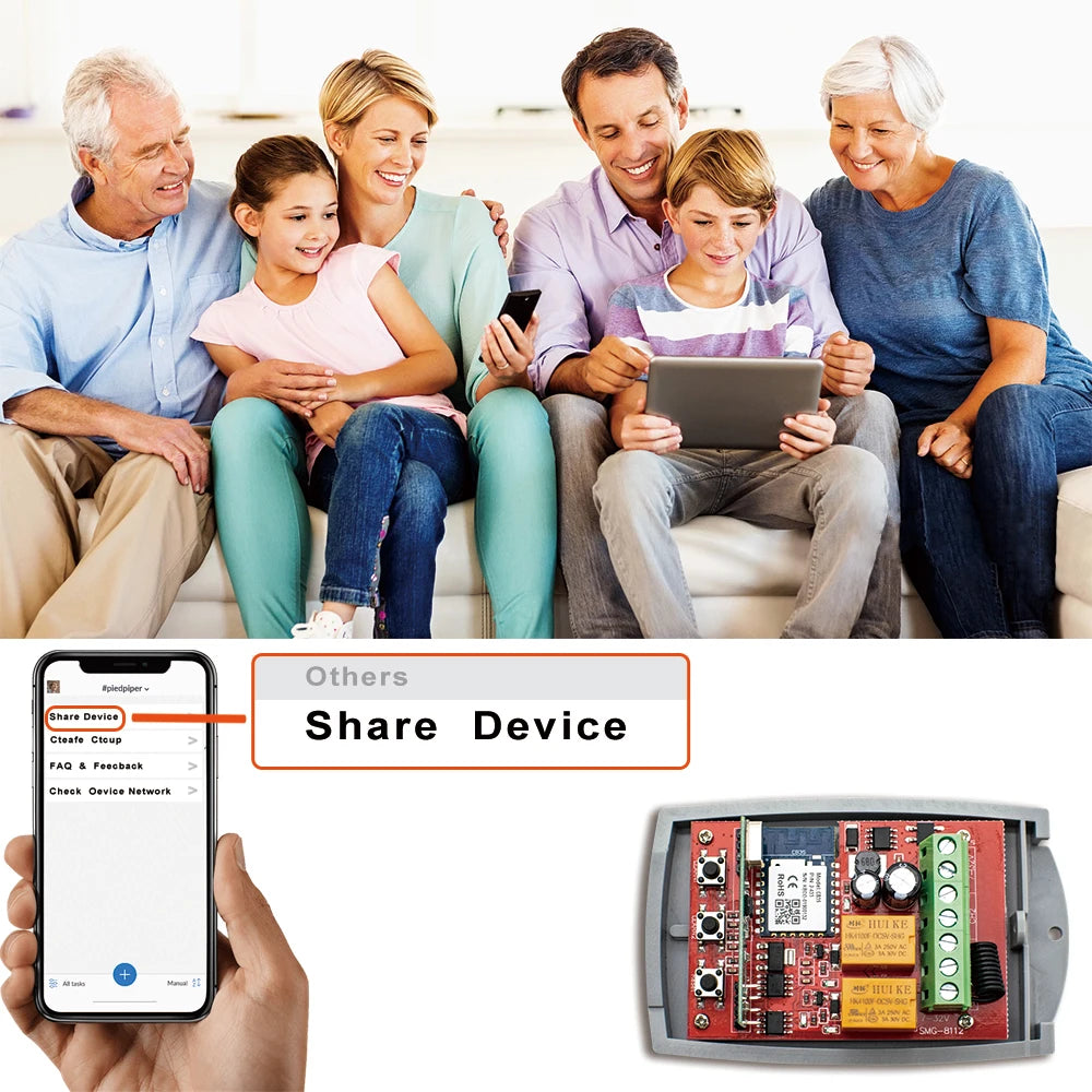 2 Channel WiFi Tuya Smart Garage Gate Opener Remote Control Receiver with 433MHz Transmitter