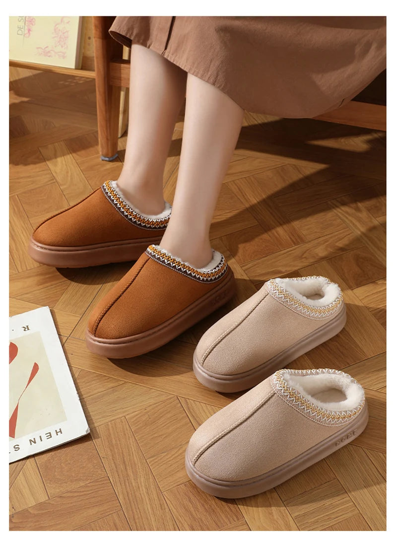 Home Soft Plush Slippers Women Winter Non-Slip Cotton Slides Plus Size 45 Warm Thick Bottom