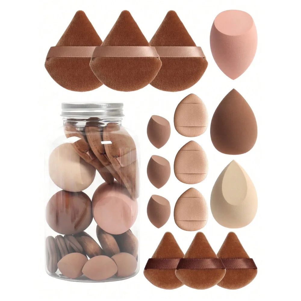 15pcs Makeup Sponge Set With Storage Jar For Flawless Application