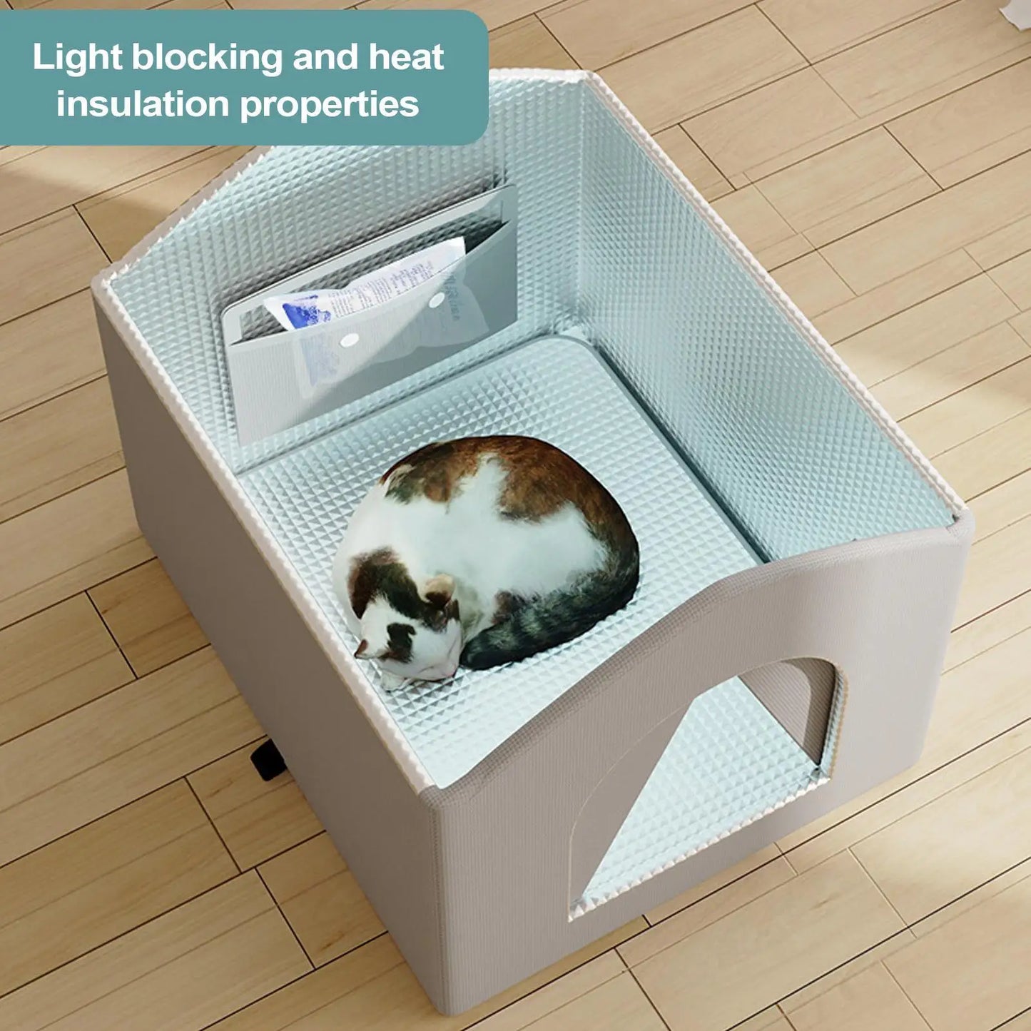 Insulated Outdoor Cat House Portable Cooling Cat Shelter Pet Hideaway for Kittens Rabbits Friends Winter Hot Day Travel Moving