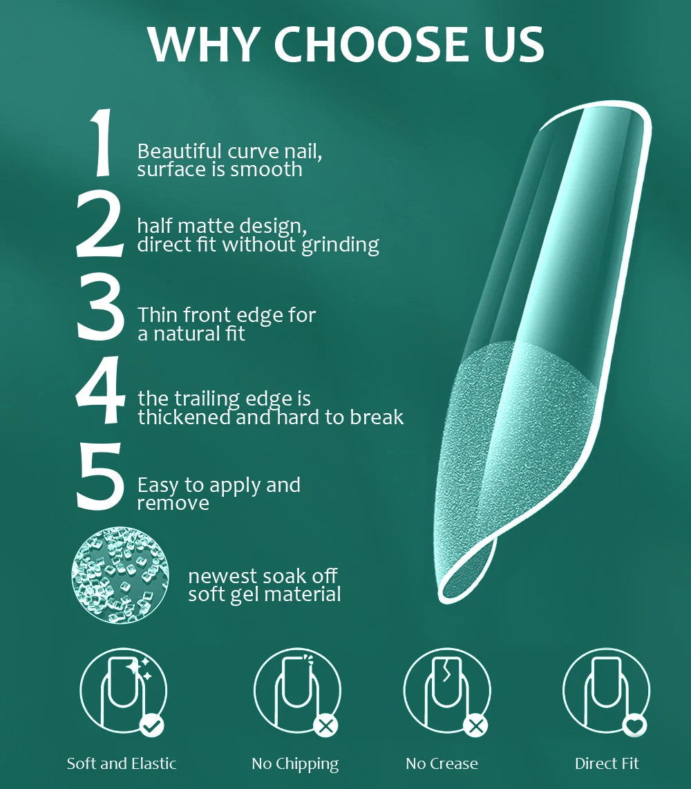 Nailpop 600PCS Full Cover Medium Length Ballerina Nail Tips