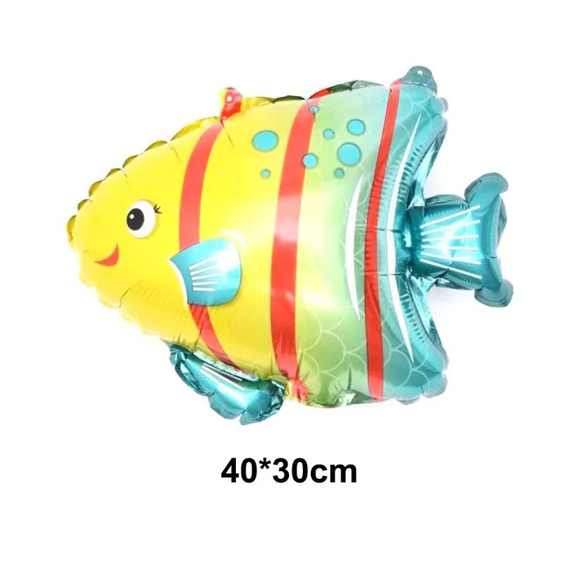4th Birthday Sea Animal Decoration Blue Foil Balloon 32inch