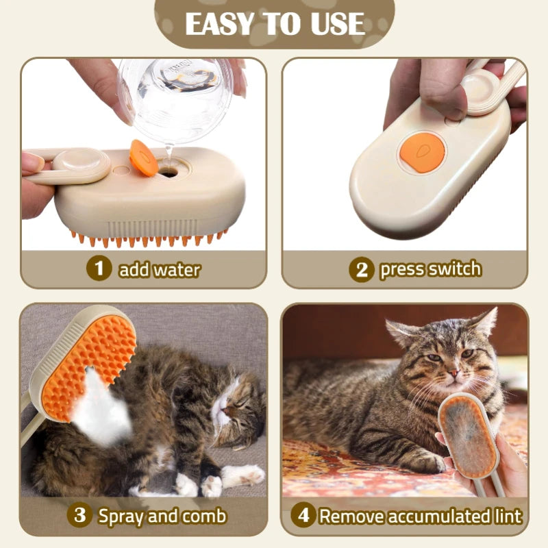 Steam Brush Cat Brush Cats Vaporizer Pet Hair Brush Remover Pets Cleaning Steamy Spray Massage Comb 3in1 Grooming Supplies