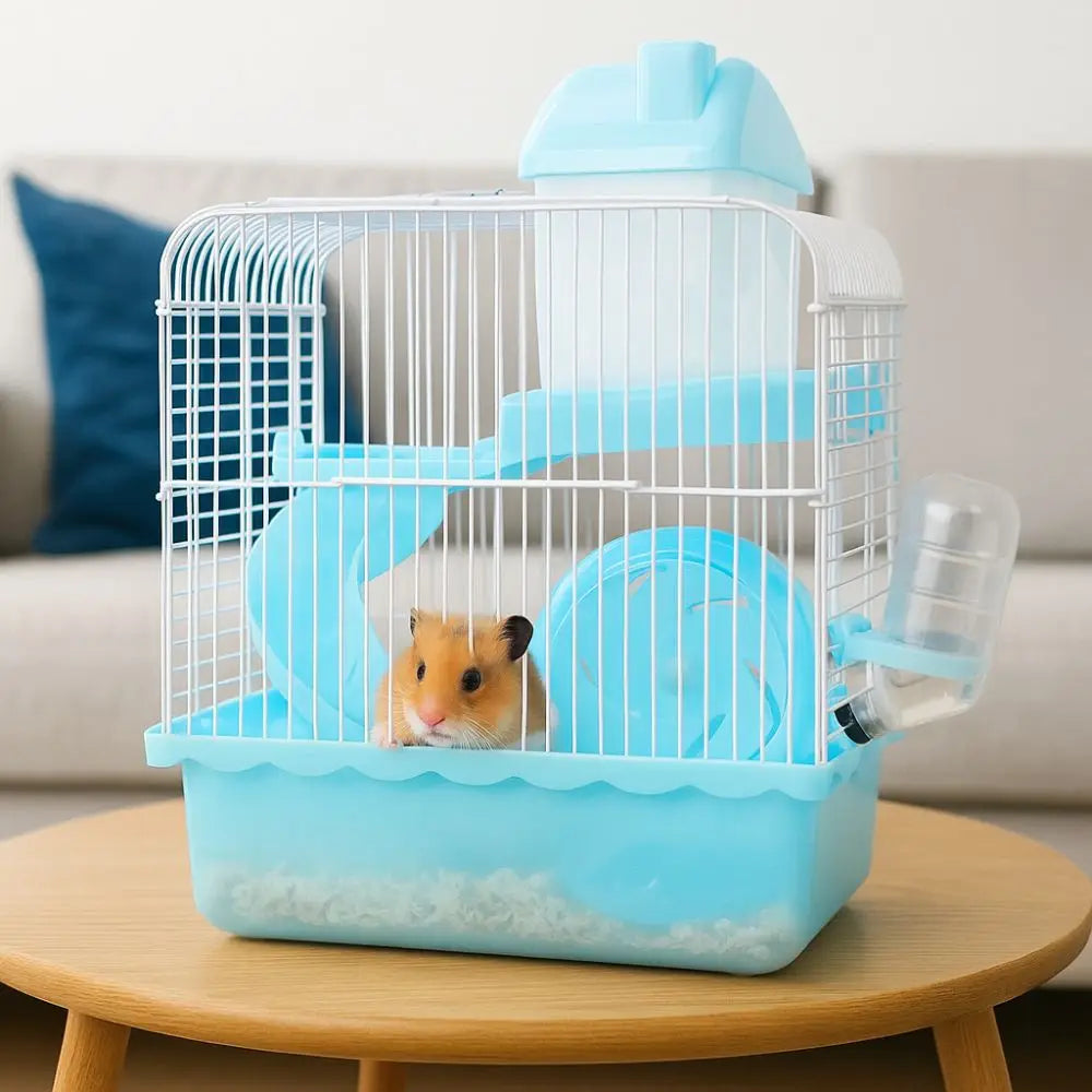 Ventilation Hamster Double-storey Villa Removable Feeding Bottle Pet Castle Cage with Running Wheel with Handle