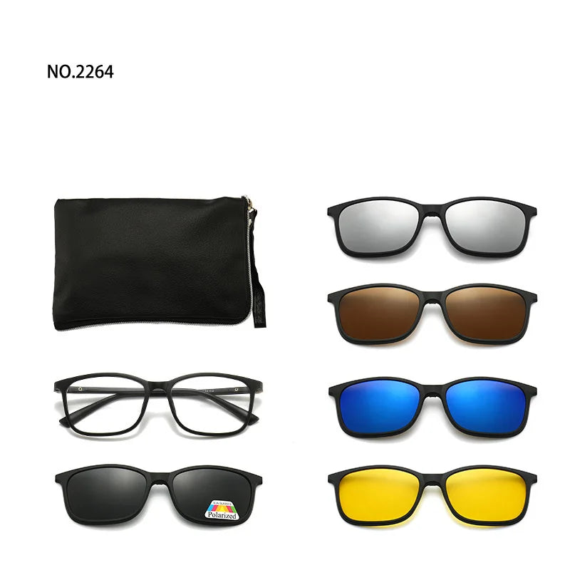 6 In 1 Spectacle Frame Men Women with Clip On Polarized Sunglasses