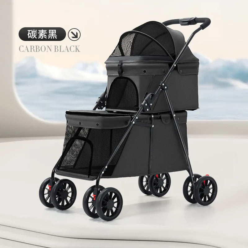 Double Pet Stroller One-Hand Folding Dog Stroller for Small Medium Dogs Cats Travel 24KG Max Pet Carrier Cat Dog Carrier