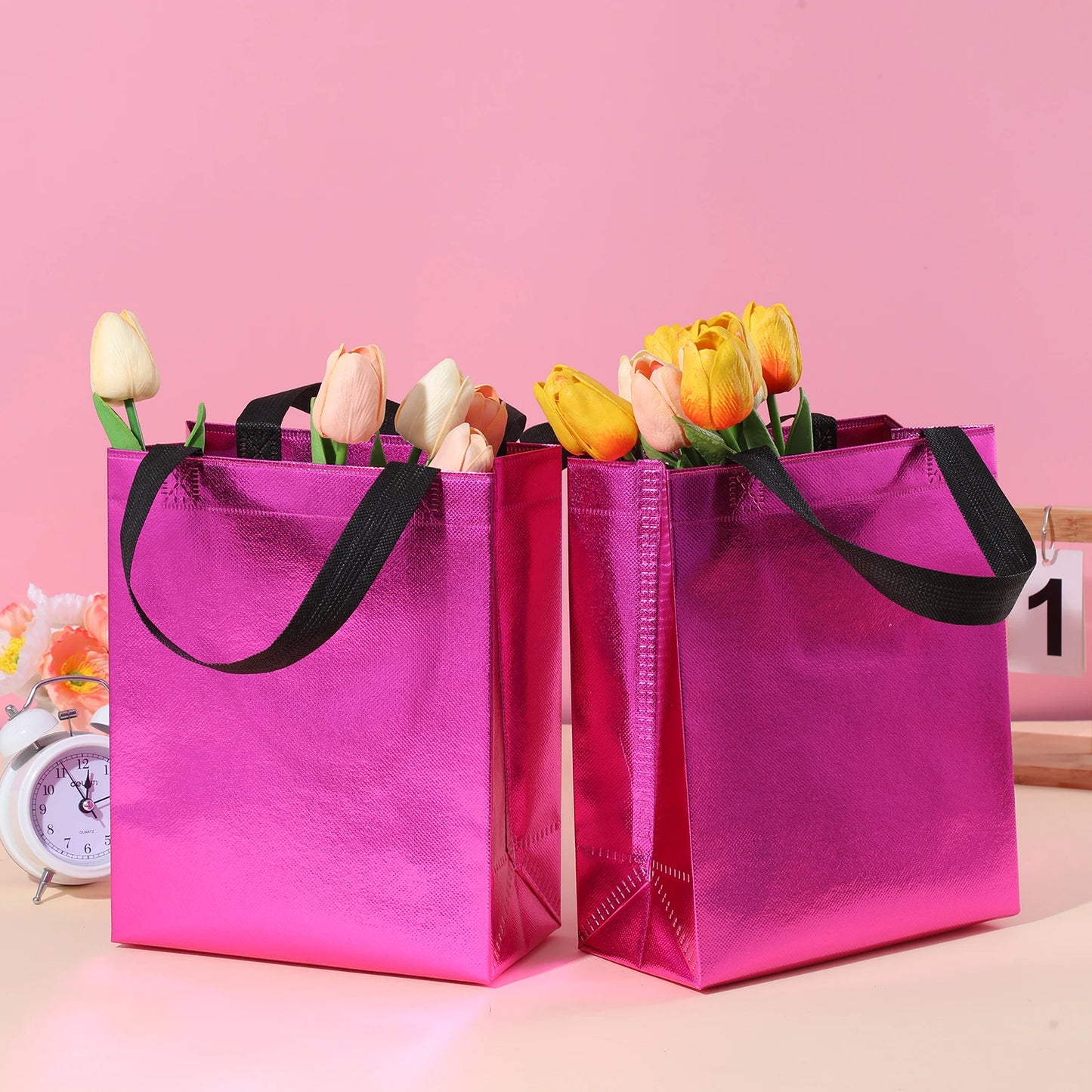 Vibrant 10-Pack Gradient Tote Bags Laminated Waterproof Multi-Purpose Shopping and Party Gift Bags