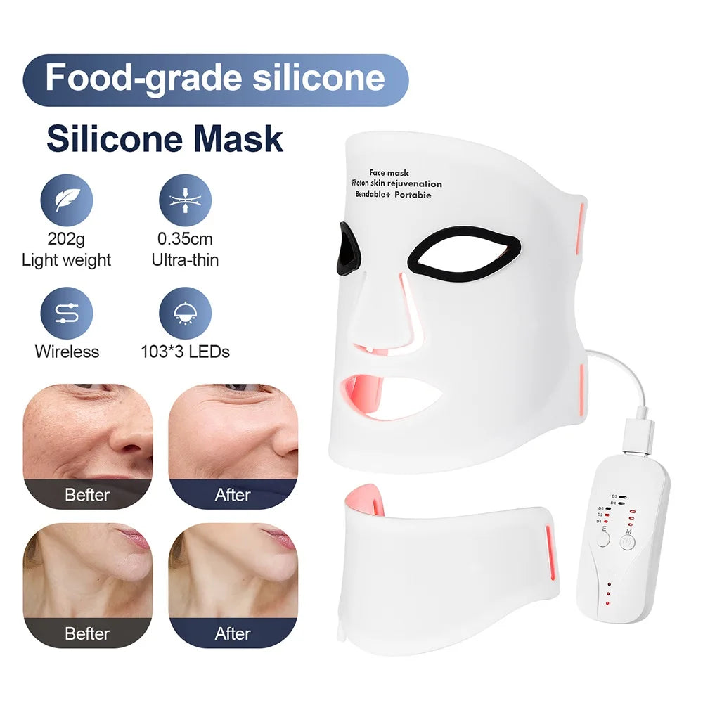 Silicone LED Mask Face With Neck 7 Colors Photon Therapy