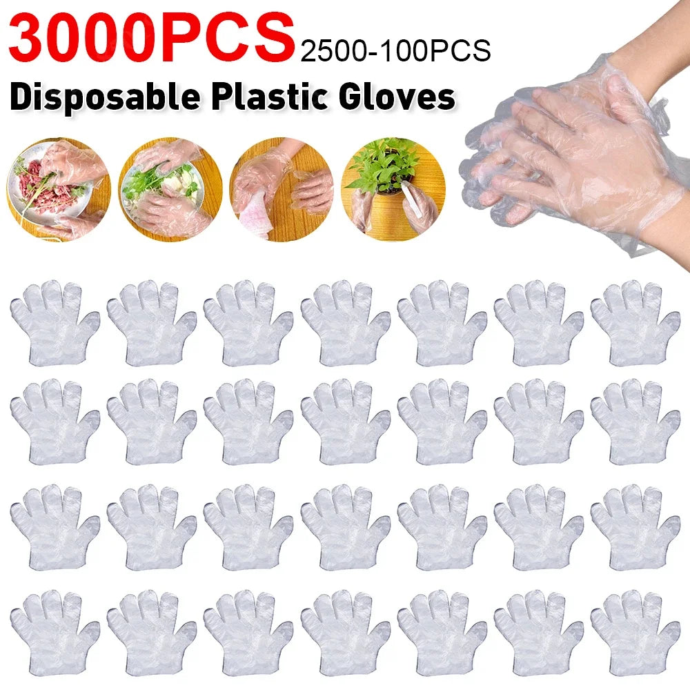 3000 Count Disposable Transparent Plastic Gloves for Kitchen and Bathroom Cleaning Durable Ambidextrous Gloves for DIY Cooking