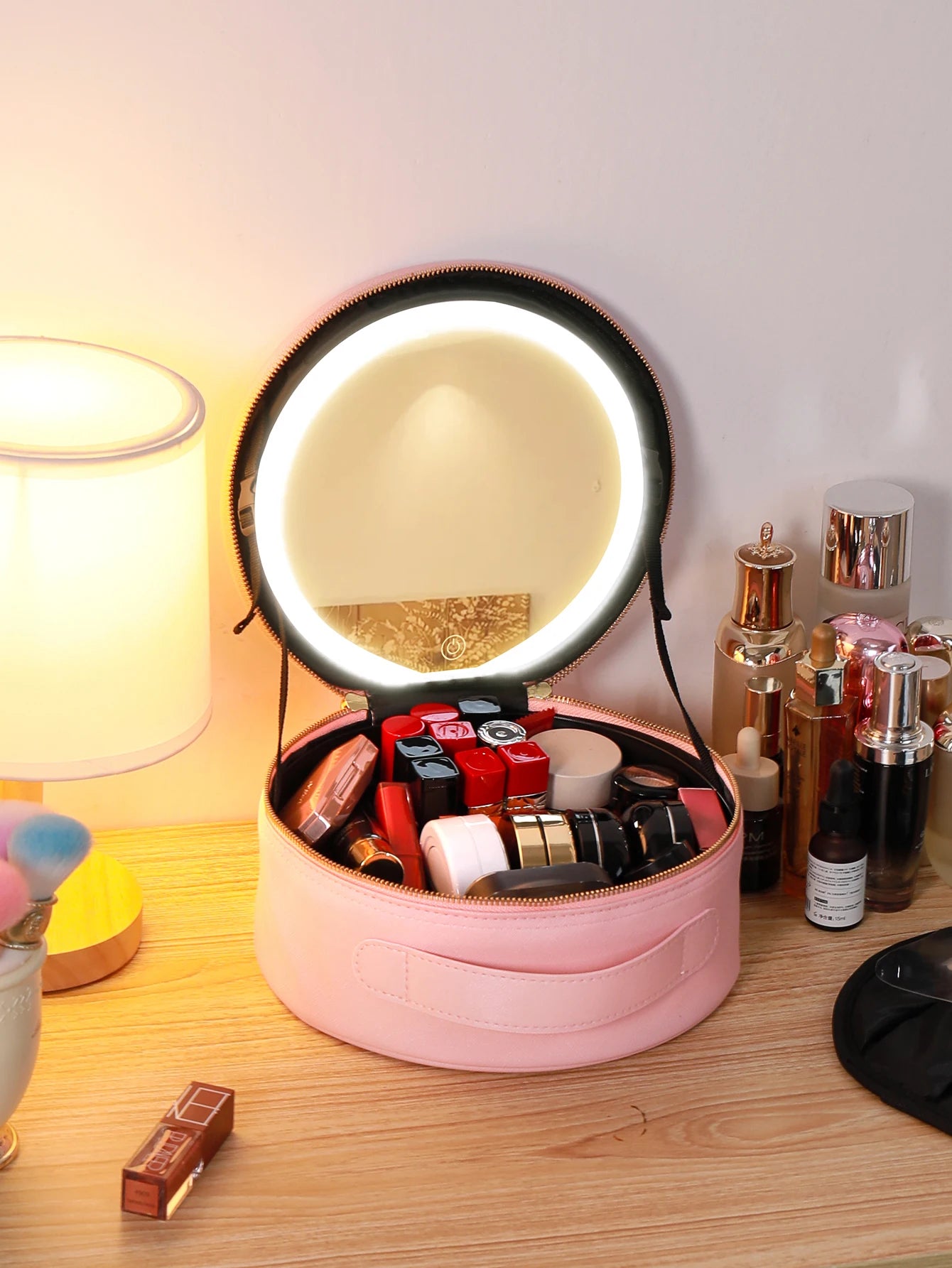 Travel PU Makeup Bag with LED Mirror and Light Portable Cosmetic Organizer for On-the-Go Beauty