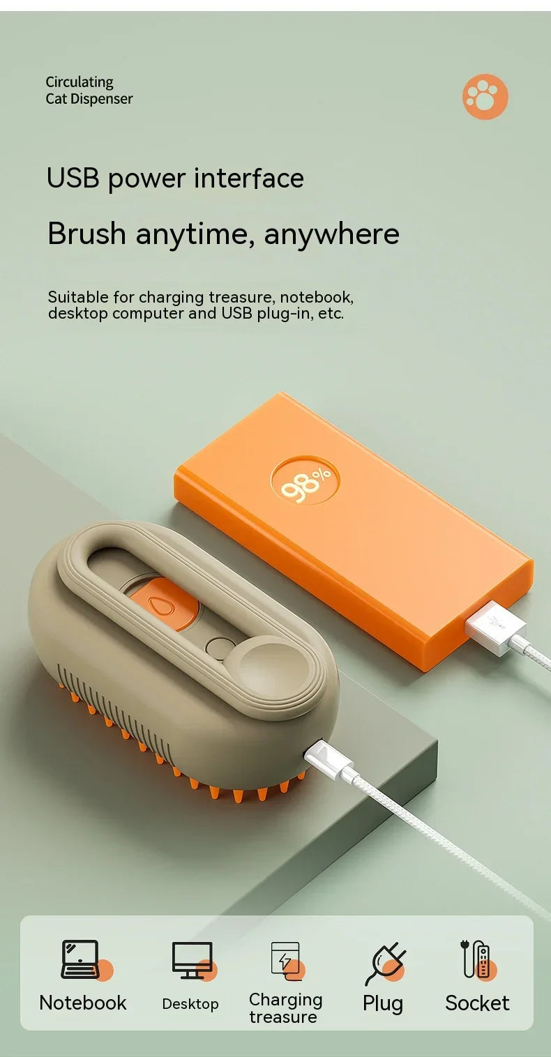 3 in 1 Pet Electric Steam Brush Cat Dog Grooming Comb