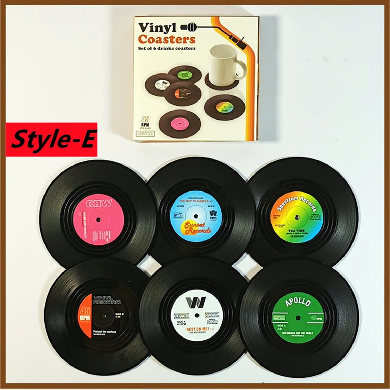Retro Vinyl Record Coasters Set - Heat Resistant Anti Slip Drink Mats for Home Decor - Available in 6 4 2 Pieces
