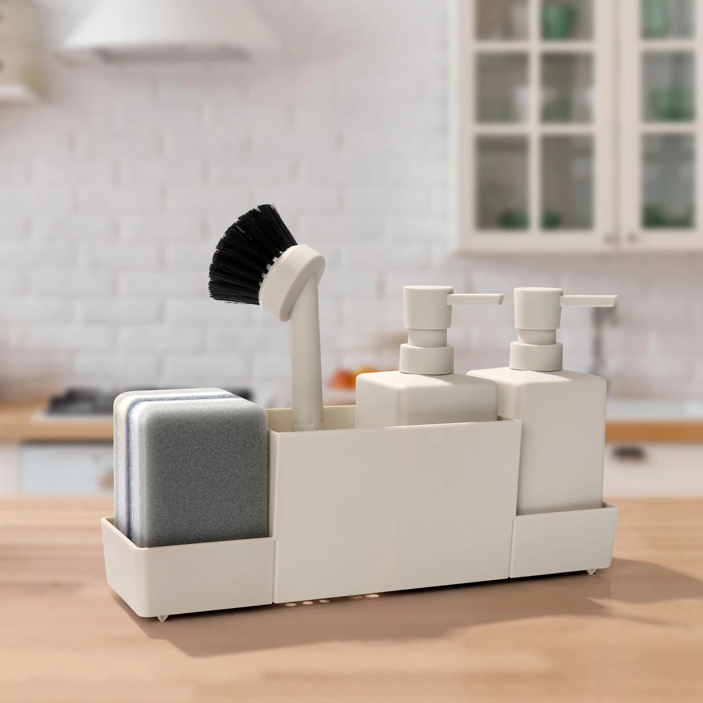 Matte Black Kitchen Soap Dispenser and Sponge Holder Set for Sink Caddy with Hand Soap and Dish Soap Storage