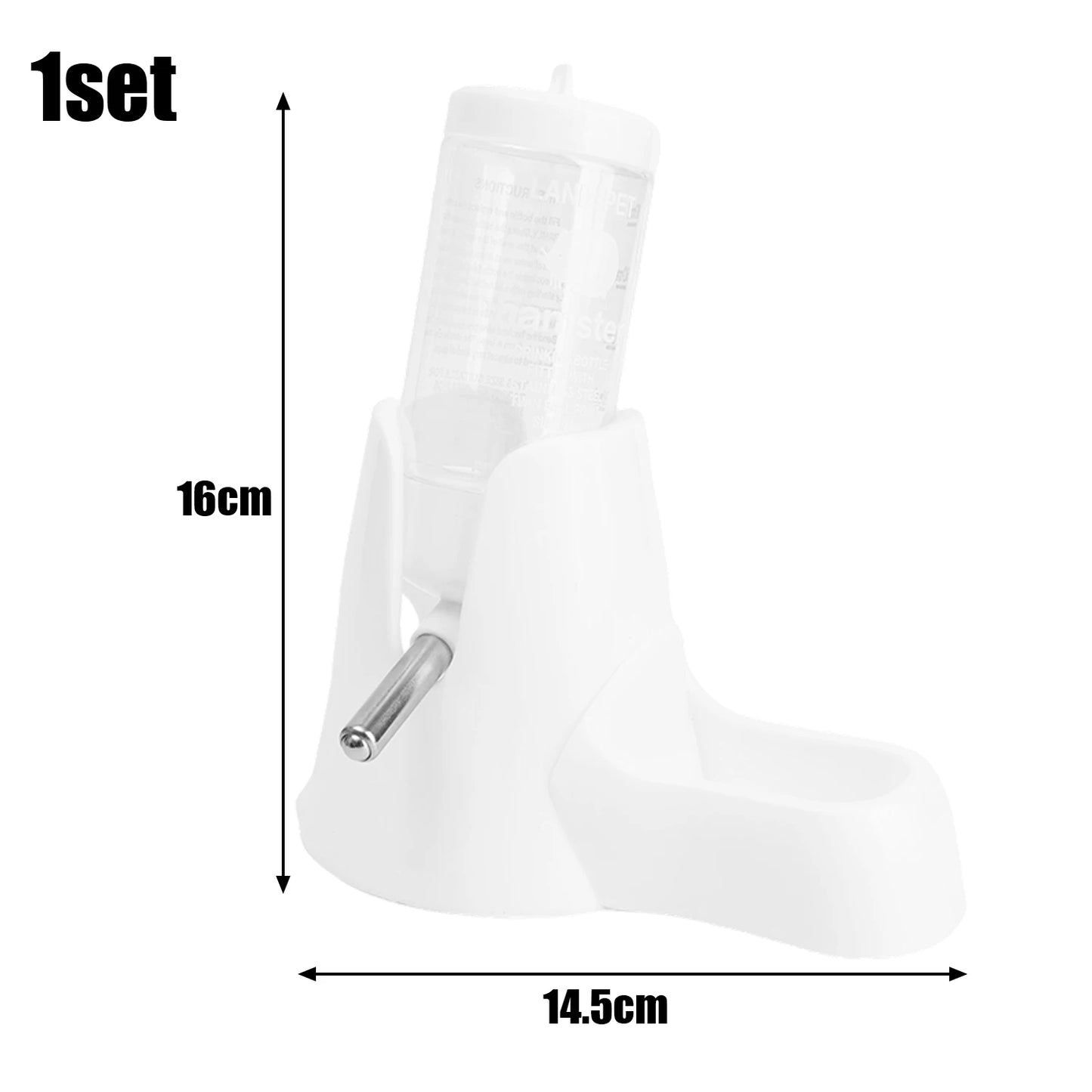 Small Animal Plastic Water Bottle with Stand Holder Drip-proof Pet Water Bottle with Food Bowl for Hamster Guinea Pig Rabbit