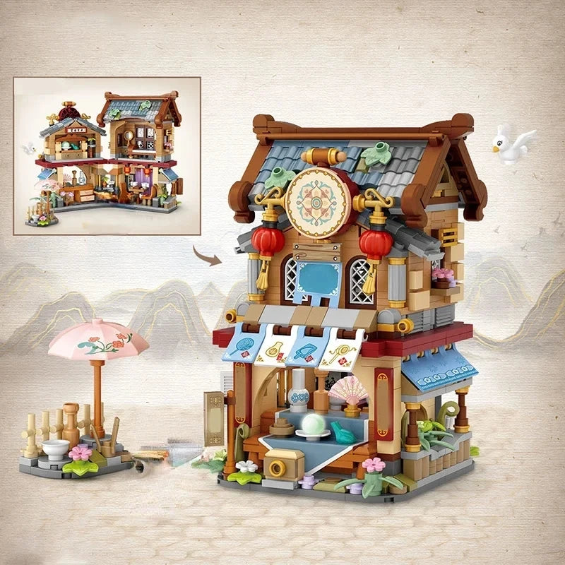 Street View Mini Building Blocks Gift Set – Izakaya Shaved Ice Shop, Takoyaki Shop, Coffee Shop and Panda Tea House