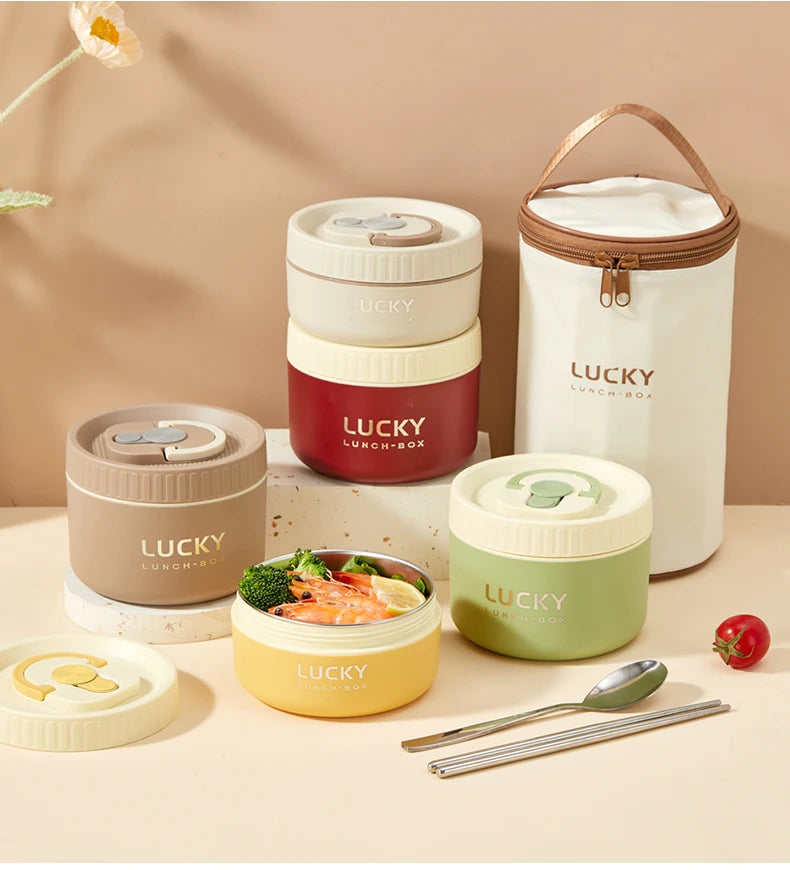 WORTHBUY Portable 304 Stainless Steel Insulated Bento Lunch Box With Thermal Bag Cutlery Leak Proof Container Set