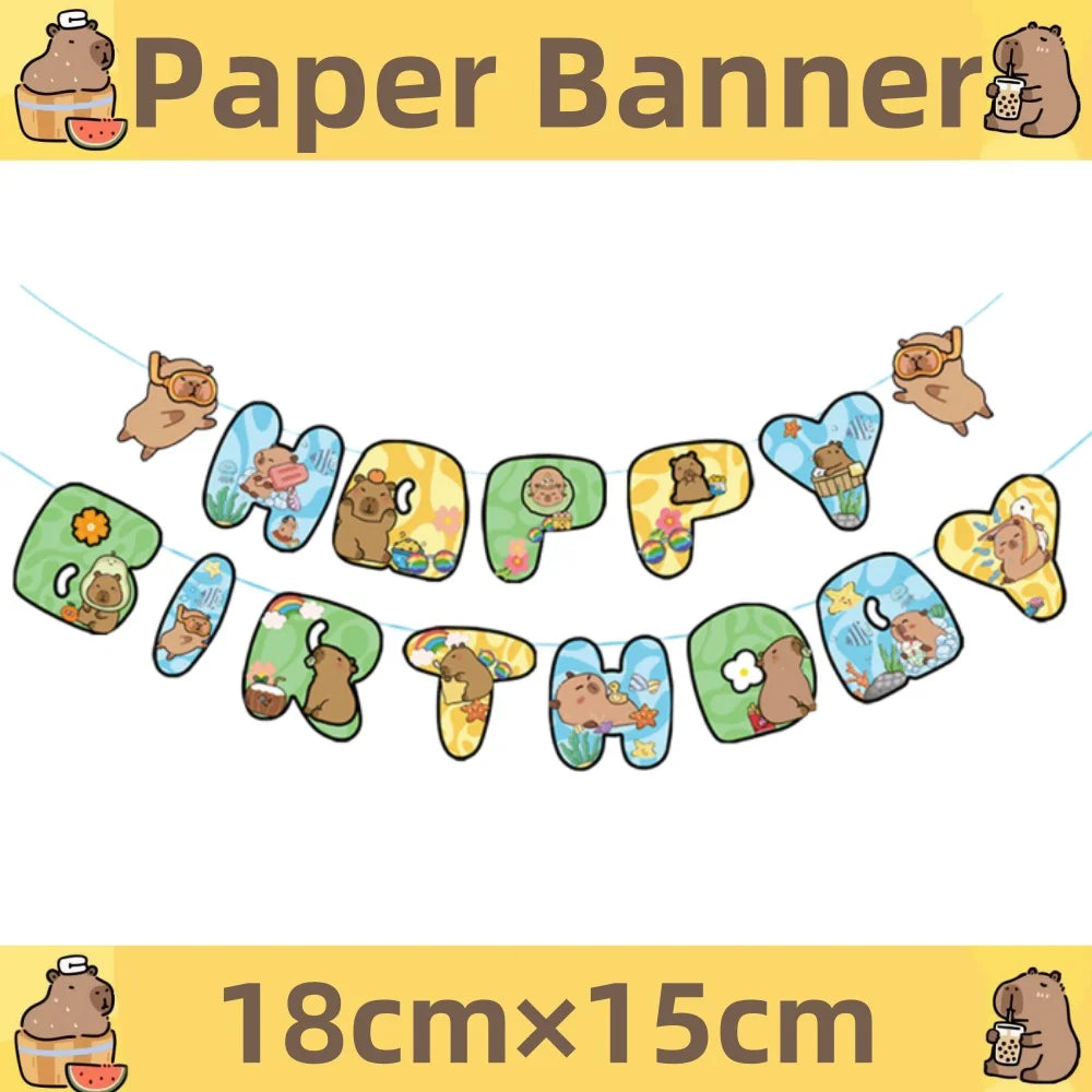 Capybara Birthday Decorations Balloons Cute Tableware Set