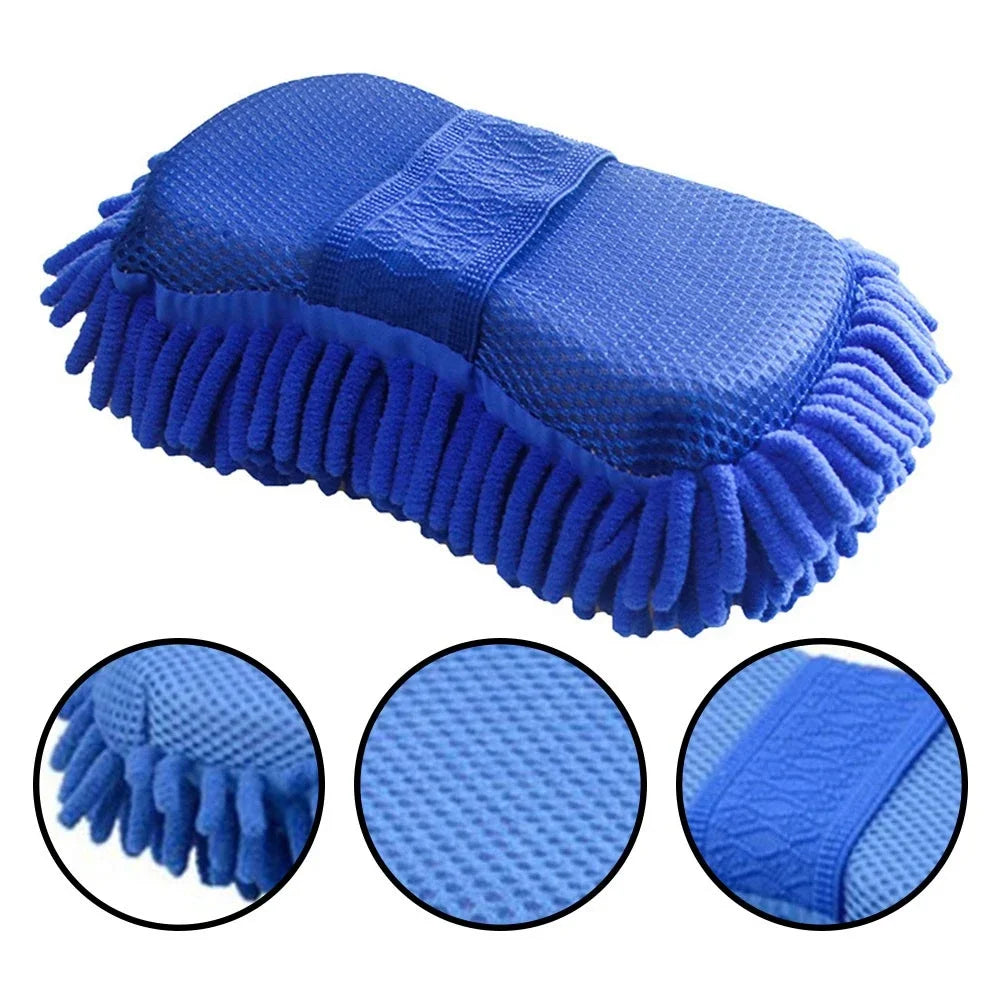 1 Pc Blue Microfiber Chenille Car Wash Sponge Cleaning Tool