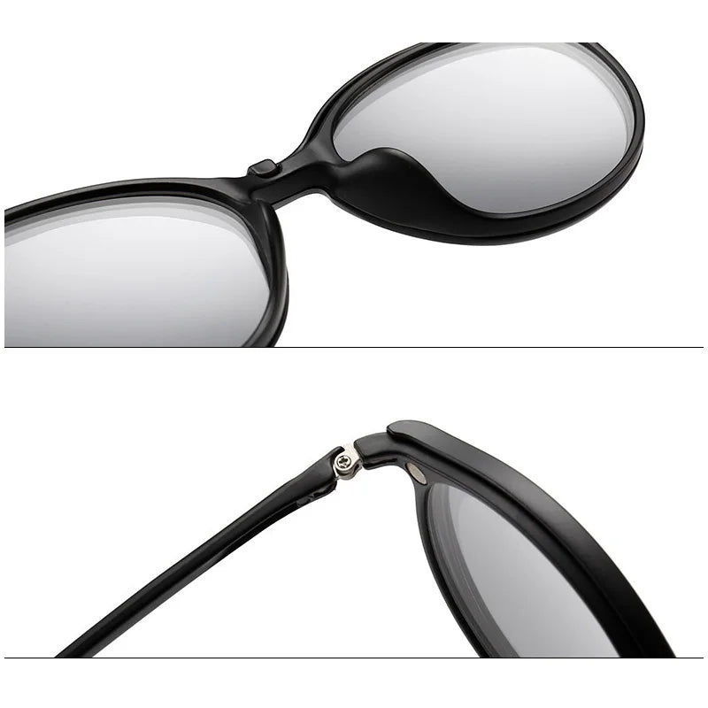 6 In 1 Spectacle Frame Men Women with Clip On Polarized Sunglasses