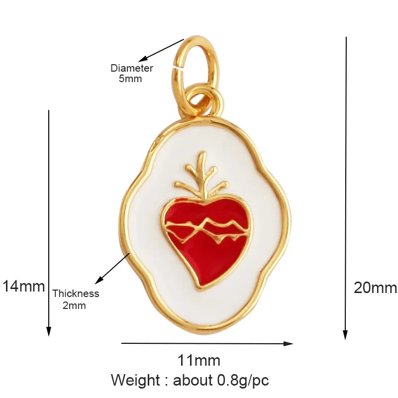New Sacred Red Heart Charm Pendant 18K Gold Plated Zircon