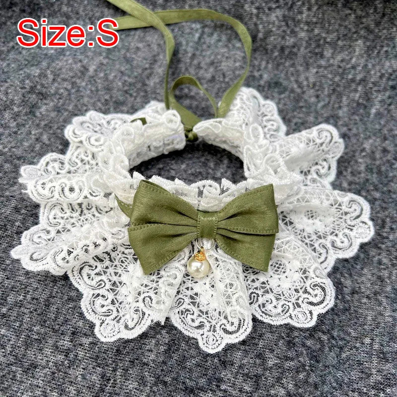 Cute Cat Bow Collar Lace Floral Aesthetic Cats Bowtie Collar Bow Tie Pet Bib for Indoor Cats Kitten and Small Dogs Puppies