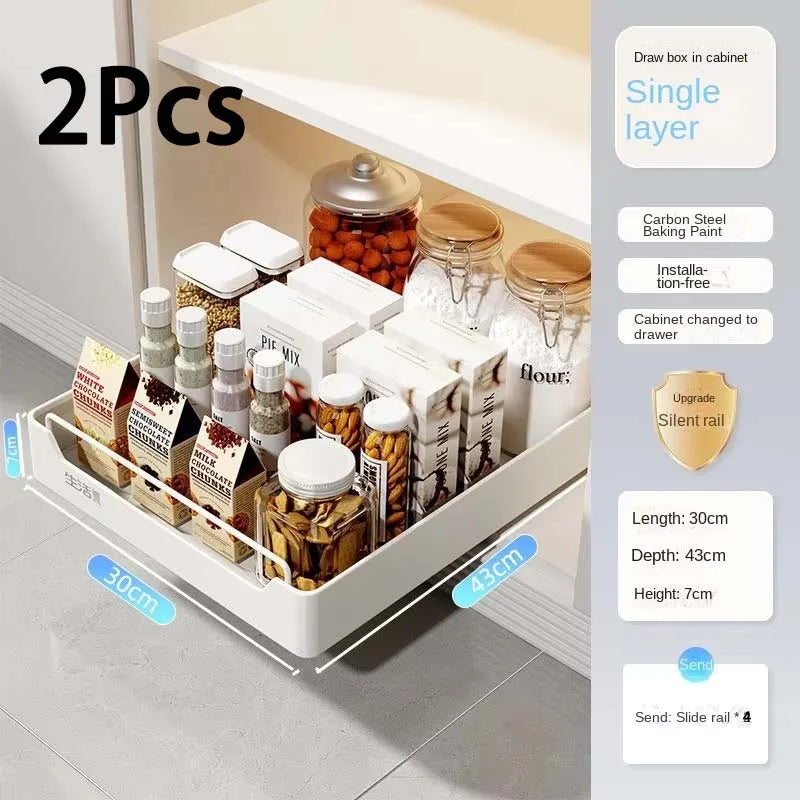 New Kitchen Storage Rack with Slide Rails Pull-out Drawer Organizer