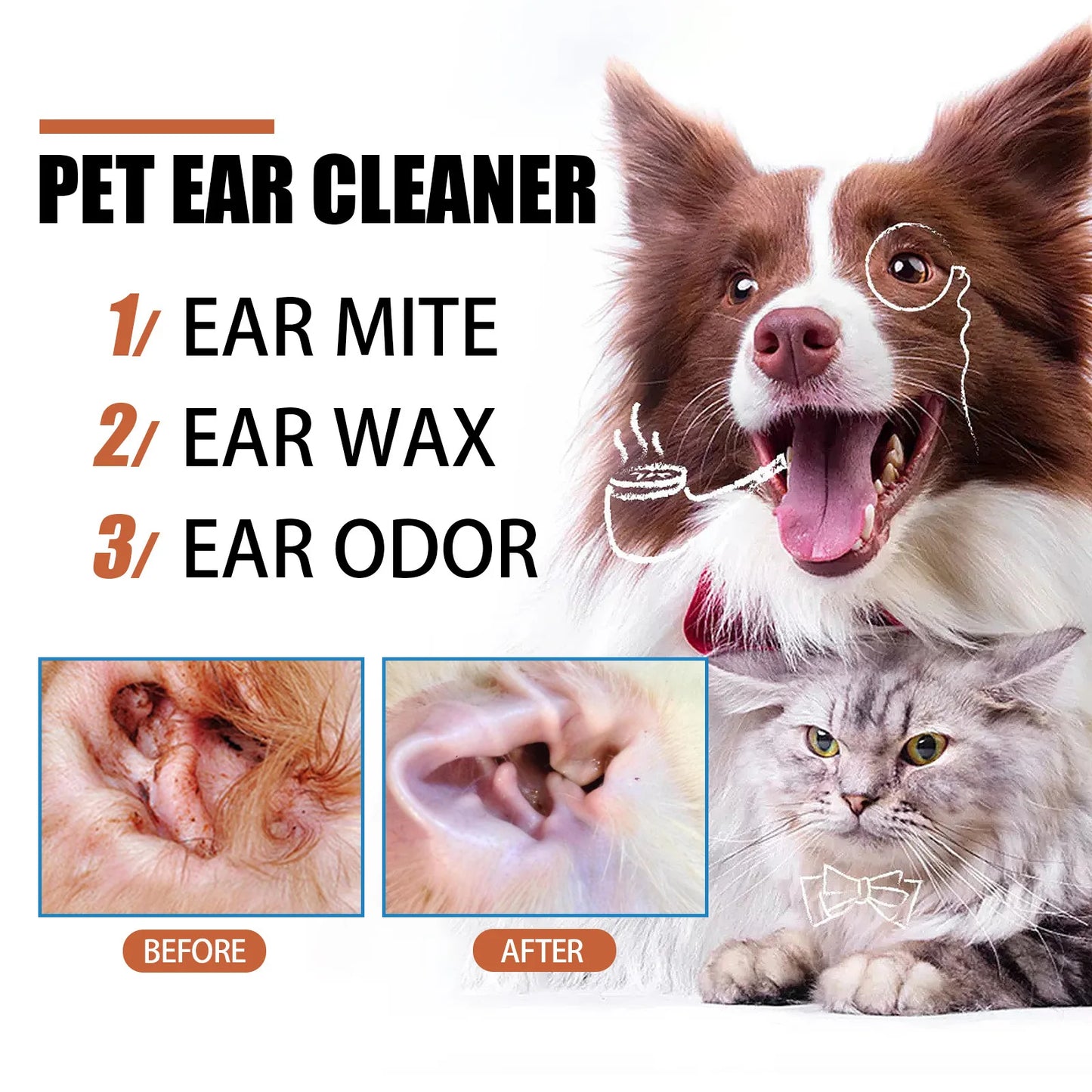 Dog Ear Cleaner Drop Earwax Odor Removal Itching Infection Control Ear Mite Treatment Gentle Cleansing Pets Ear Wash Solution