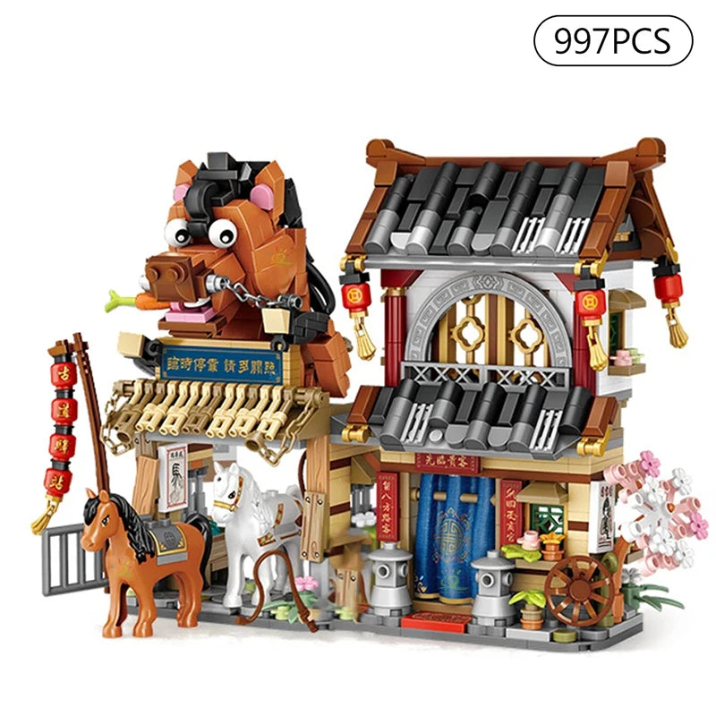 Street View Mini Building Blocks Gift Set – Izakaya Shaved Ice Shop, Takoyaki Shop, Coffee Shop and Panda Tea House