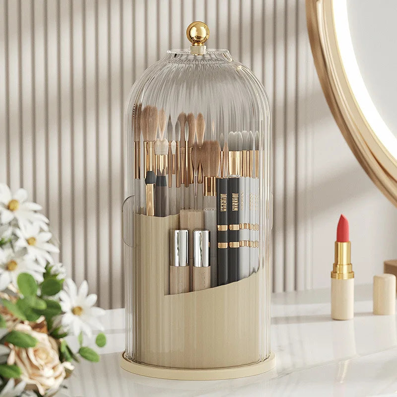 Makeup Brush Holder with Lid Diamond Birdcage 360 Rotating Organizer