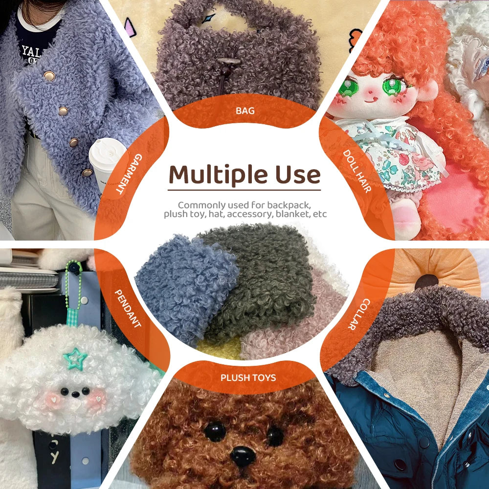 Teddy Fur Plush Fabric Polyester Soft Velvet for DIY Doll Hair Non Elastic Solid Color by Meter