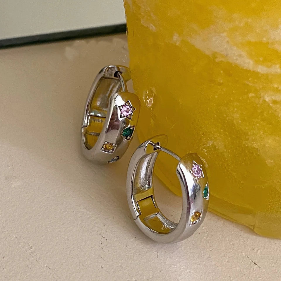 Yupsk Colorful Zircon Rainbow Hoop Earrings For Women