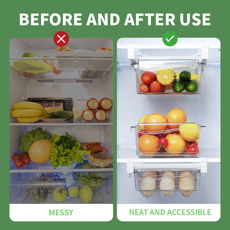 Transparent Kitchen Fridge Organizer Under-Shelf Storage Rack for Fruits Eggs and Food Items