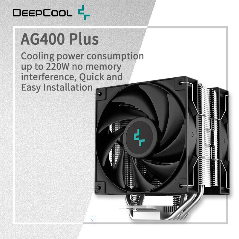 DEEPCOOL AG400 CPU Air-Cooling Radiator 4 Heat Pipes Dual Fan 2000RPM for Intel LGA1700 1200 115X AMD AM4