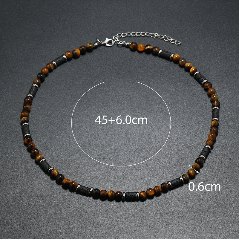 New Bohemian Men's Beaded Necklace Tiger Stone Natural Stone