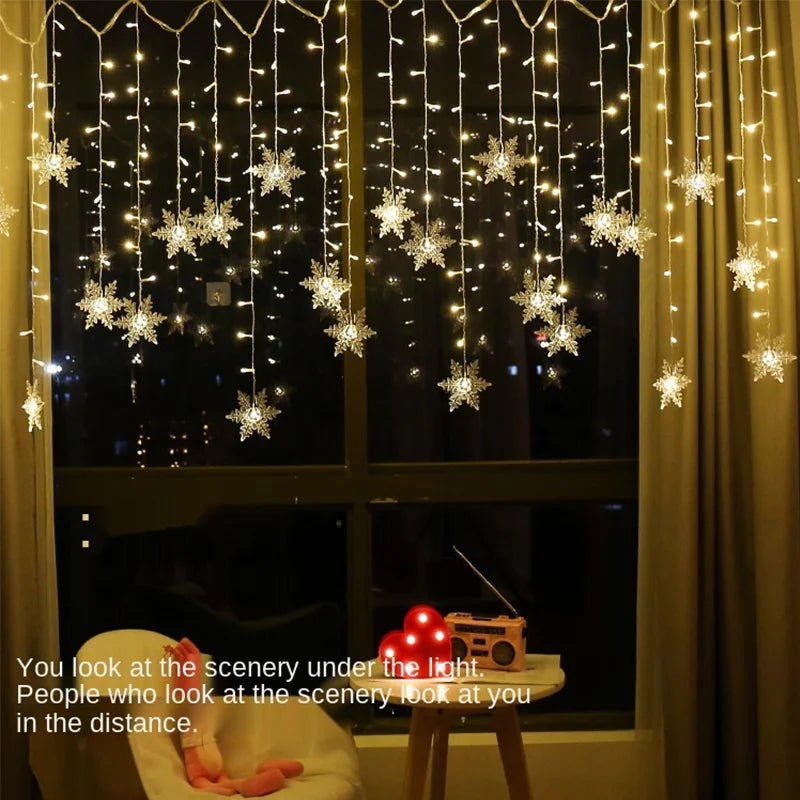3.2M Christmas Snowflakes LED String Lights Waterproof Fairy Curtain for Holiday Party Wedding Decoration