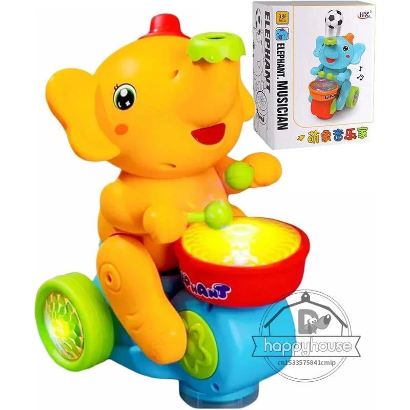 Musical Walking Elephant Drummer Toy for Kids with LED Lights and Sensory Activities Educational Learning Toy