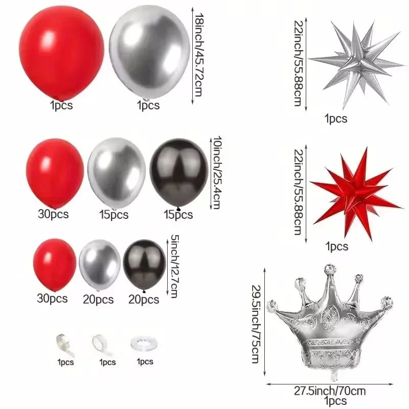 Red Black and Silver Balloon Arch Kit with Star Garland for Wedding Anniversary and Birthday Party Decorations